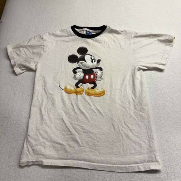 Vintage MICKEY MOUSE Shirt Medium White Ringer Florida DISNEY Retro - Picture 1 of 6